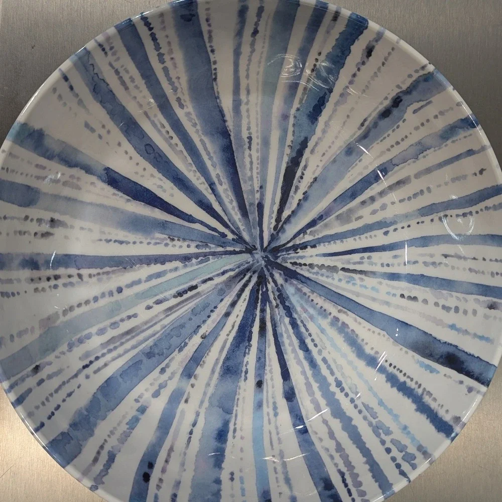 Max Studio Home Melamine Pasta Bowl Set 4 Blue White Watercolor Abstract Dot 8in